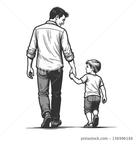 Father and Son Walking Hand in Hand raster Father and Son Walking Hand in Hand raster 136996188