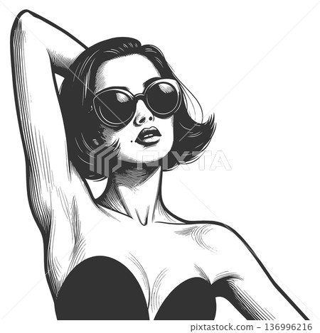 Woman Wearing Sunglasses Fashion engraving vector 136996216