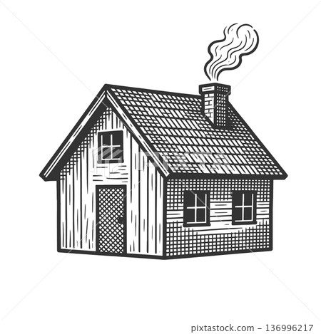 Rustic Wooden Cabin engraving vector illustration 136996217