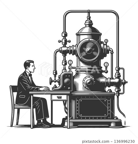 Scientist Working on Industrial Machine vector Scientist Working on Industrial Machine vector 136996230
