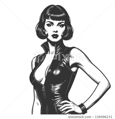 Fashion Woman Portrait engraving sketch vector 136996231