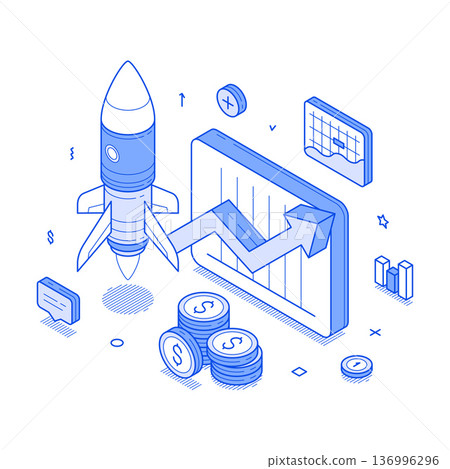 Business trend analysis with isometric vector illustration of growth and finance elements Business trend analysis with isometric vector illustration of growth and finance elements 136996296