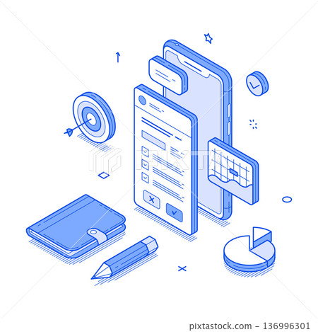 Modern Planning Tools Isometric Line Vector Illustration 136996301