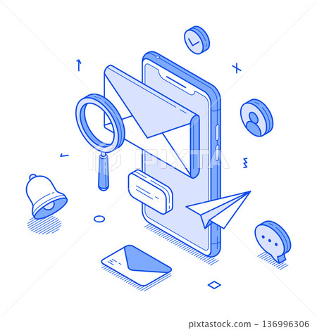 Modern Email Management: Notifications, Folders, and Productivity Vector Illustration 136996306