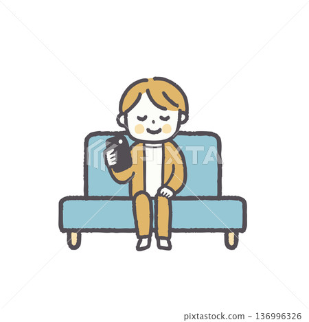 Illustration set of people sitting on sofa in office casual wear 136996326