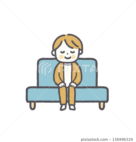 Illustration set of people sitting on sofa in office casual wear Illustration set of people sitting on sofa in office casual wear 136996329