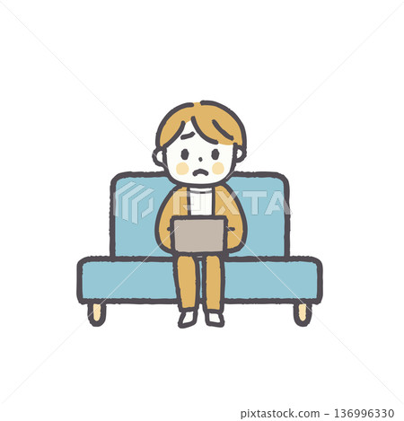 一組插圖，描繪了一群穿著休閒辦公服裝坐在沙發上的人。 136996330