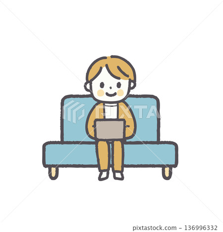 一組插圖，描繪了一群穿著休閒辦公服裝坐在沙發上的人。 136996332