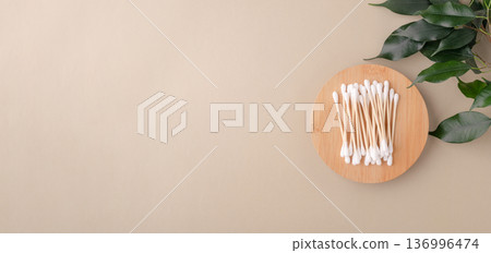 Bamboo cotton swabs for eco-friendly personal hygiene Bamboo cotton swabs for eco-friendly personal hygiene 136996474
