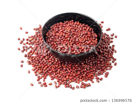 Red adzuki beans isolated, raw azuki bean pile, Vigna angularis legume seeds, dry red mung bean 136996576