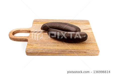 Black pudding isolated, blood sausage kaszanka, traditional Polish terrine, brawn sausages on white Black pudding isolated, blood sausage kaszanka, traditional Polish terrine, brawn sausages on white 136996614