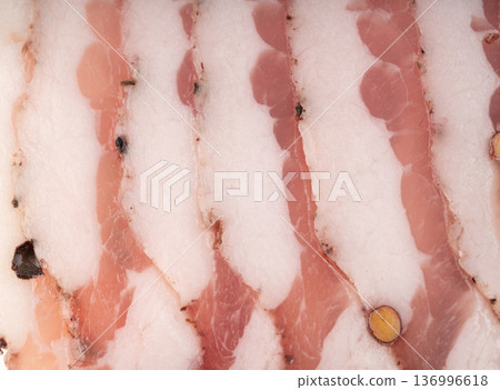 Cured carbonara pork macro background Cured carbonara pork macro background 136996618
