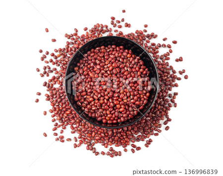 Red adzuki beans isolated, raw azuki bean pile, Vigna angularis legume seeds, dry red mung bean 136996839