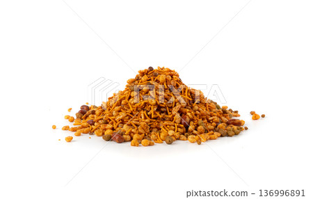 Navrattan namkeen mixture. Indian nimko snack, spicy and sweet farsaan Navrattan namkeen mixture. Indian nimko snack, spicy and sweet farsaan 136996891