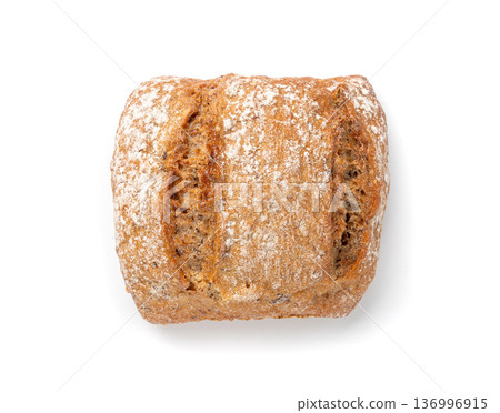 Brown rye bun, square gluten free bread, whole grain healthy breakfast bread Brown rye bun, square gluten free bread, whole grain healthy breakfast bread 136996915