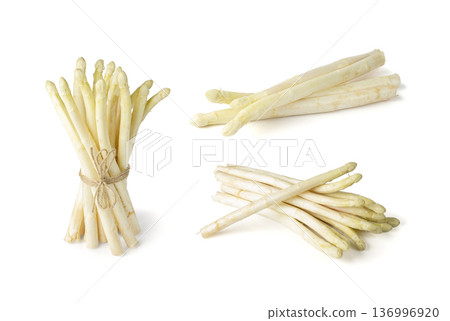 White Asparagus Isolated, Raw Garden Vegetables Bunch, Edible Sprouts of Asparagus Officinalis 136996920