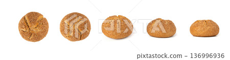 Brown rye bun isolated, round bread Brown rye bun isolated, round bread 136996936