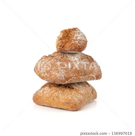 Brown rye bun, square gluten free bread, whole grain healthy breakfast bread Brown rye bun, square gluten free bread, whole grain healthy breakfast bread 136997019