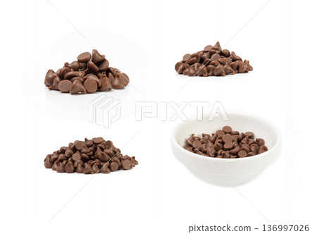 Chocolate Chips Isolated, Scattered Chocolate Sprinkles, Decorative Cocoa Drops, Cookie Decoration Ingredient 136997026