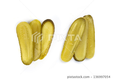 Pickled sliced cucumbers, fermented food, marinated canned vegetables, gherkins, pickles Pickled sliced cucumbers, fermented food, marinated canned vegetables, gherkins, pickles 136997054