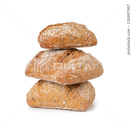 Brown rye bun, square gluten free bread, whole grain healthy breakfast bread Brown rye bun, square gluten free bread, whole grain healthy breakfast bread 136997067