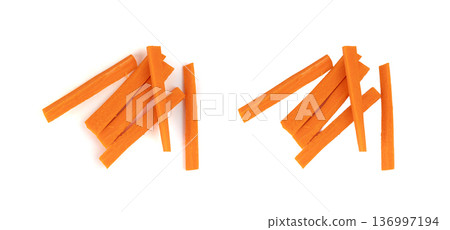 Carrot sticks, long pieces of fresh vegetables ready to eat 136997194