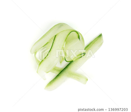 Cucumber cut isolated, cucumber slices, green vegetable cuts for salad isolated Cucumber cut isolated, cucumber slices, green vegetable cuts for salad isolated 136997203