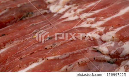 Cured carbonara pork macro background 136997225
