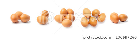 Chicken Eggs Isolated, Whole Poultry Egg, Fresh Healthy Farm Food, Easter Concept, Brown Poultry Chicken Eggs 136997266