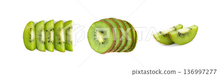 Kiwi fruit isolated. Green kiwifruit slice, kivi cut Kiwi fruit isolated. Green kiwifruit slice, kivi cut 136997277
