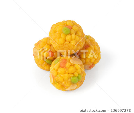Ladoo, laddu or bundi laddoo is Indian sweet Diwali food. This is boondi ladoo balls 136997278