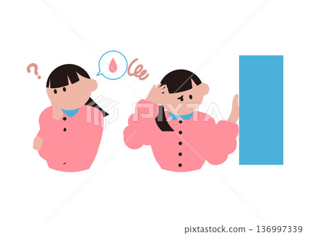 Illustration of a woman with dizziness and irregular menstruation Illustration of a woman with dizziness and irregular menstruation 136997339