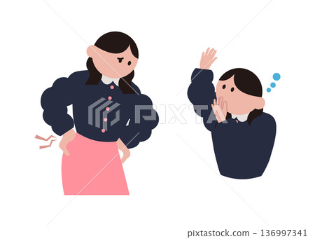 Illustration of a woman with lower back pain and drowsiness Illustration of a woman with lower back pain and drowsiness 136997341