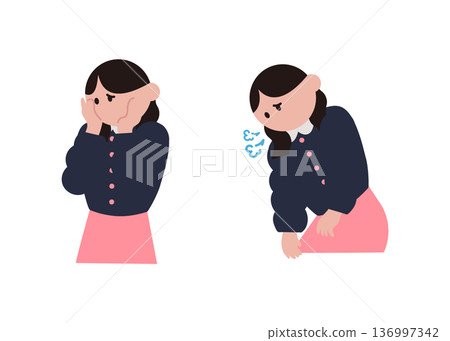插圖描繪了一位呼吸急促、情緒低落的女性 插圖描繪了一位呼吸急促、情緒低落的女性 136997342