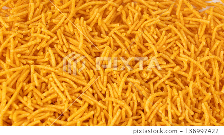 Aloo bhujia indian snack isolated. Crispy potato and chickpea flour strips, alu bhujiya sev 136997422