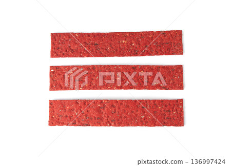 Beetroot crackers, thin rusk beet root bread, red diet multigrain crispbread, various seeds 136997424