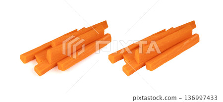 Carrot sticks, long pieces of fresh vegetables ready to eat 136997433