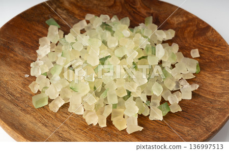 Candied citrus peel isolated. Diced succade from the citron or citrus medica 136997513