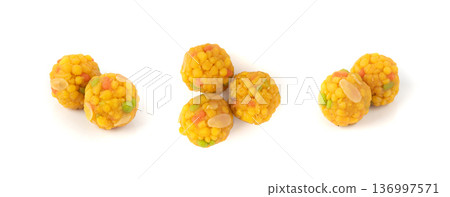 Ladoo, laddu or bundi laddoo is Indian sweet Diwali food. This is boondi ladoo balls 136997571
