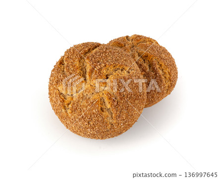 Brown rye bun isolated, round bread 136997645