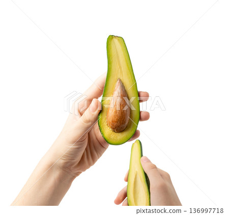 Avocado Isolated, Whole Avokado, Green Avocados Slice, Fresh Alligator Pear, Long Avocado Fruit 136997718