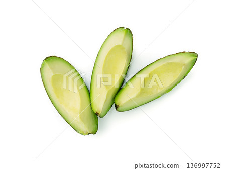 Hass Avocado Half Isolated, Whole Sharwil Set, Brown Avocados Slice, Fresh Alligator Pear, Persea Americana Hass Avocado Half Isolated, Whole Sharwil Set, Brown Avocados Slice, Fresh Alligator Pear, Persea Americana 136997752