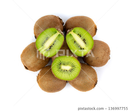 Kiwi fruit isolated. Green kiwifruit slice, kivi cut Kiwi fruit isolated. Green kiwifruit slice, kivi cut 136997755