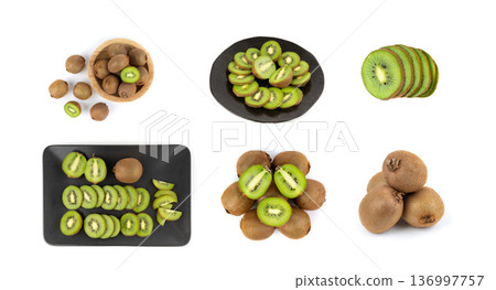 Kiwi fruit isolated. Green kiwifruit slice, kivi cut 136997757