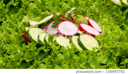 Fresh green cucumber radish salad pattern 136997781