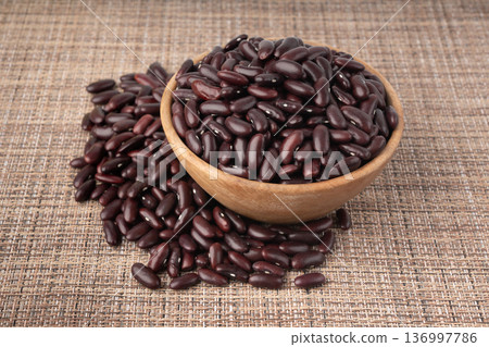 Red dry kidney beans. Uncooked bean pile, raw legume or red beans, rajma 136997786