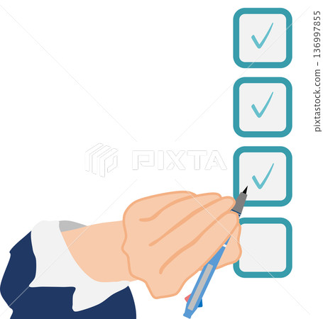 Illustration of a person busy with work while checking a checklist Illustration of a person busy with work while checking a checklist 136997855