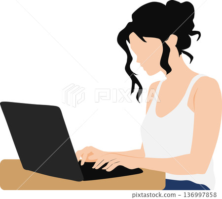 一名婦女在電腦上做副業的插圖 一名婦女在電腦上做副業的插圖 136997858