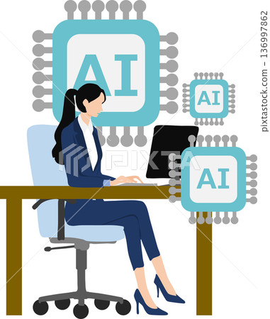 使用 AI 的女商人的插圖 136997862