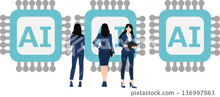 Illustration of a businesswoman using AI 136997863